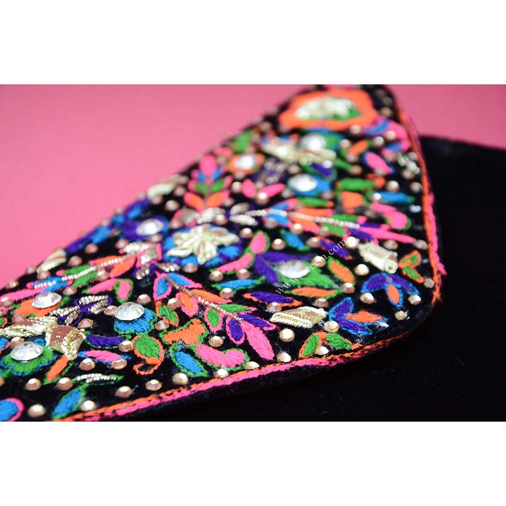 Hand embroidered clutch