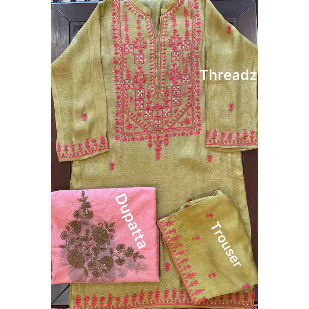 Hand embroidered 3 piece suit with paka tanka,kacha tanka and Mukesh work