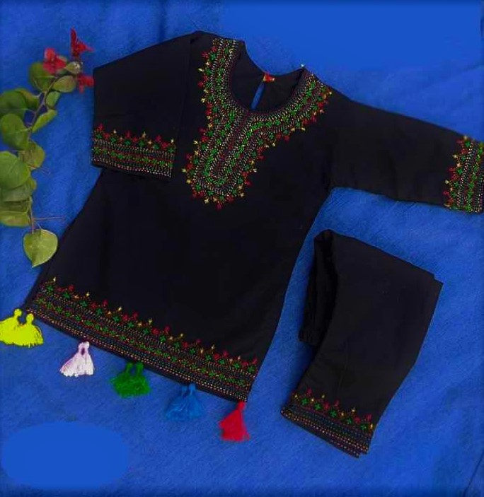 Black Dress with colorful Embroidery