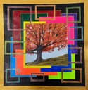 Autumn Tree and Geometric Pattern on Gessoed Paper