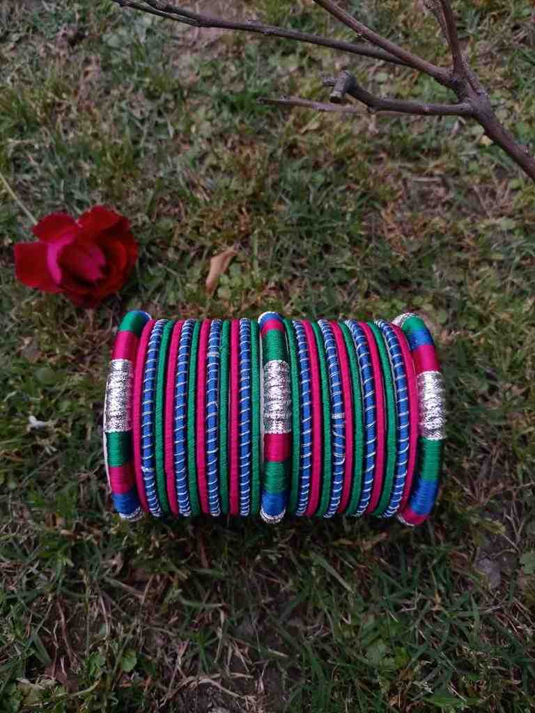 Hand Made Women's Silk Thread Bangles with tilla & gota