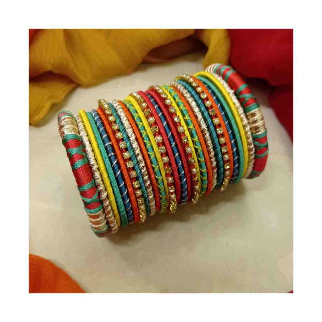 Hand Made Multi-colored  Thread Bangles with tilla & gota