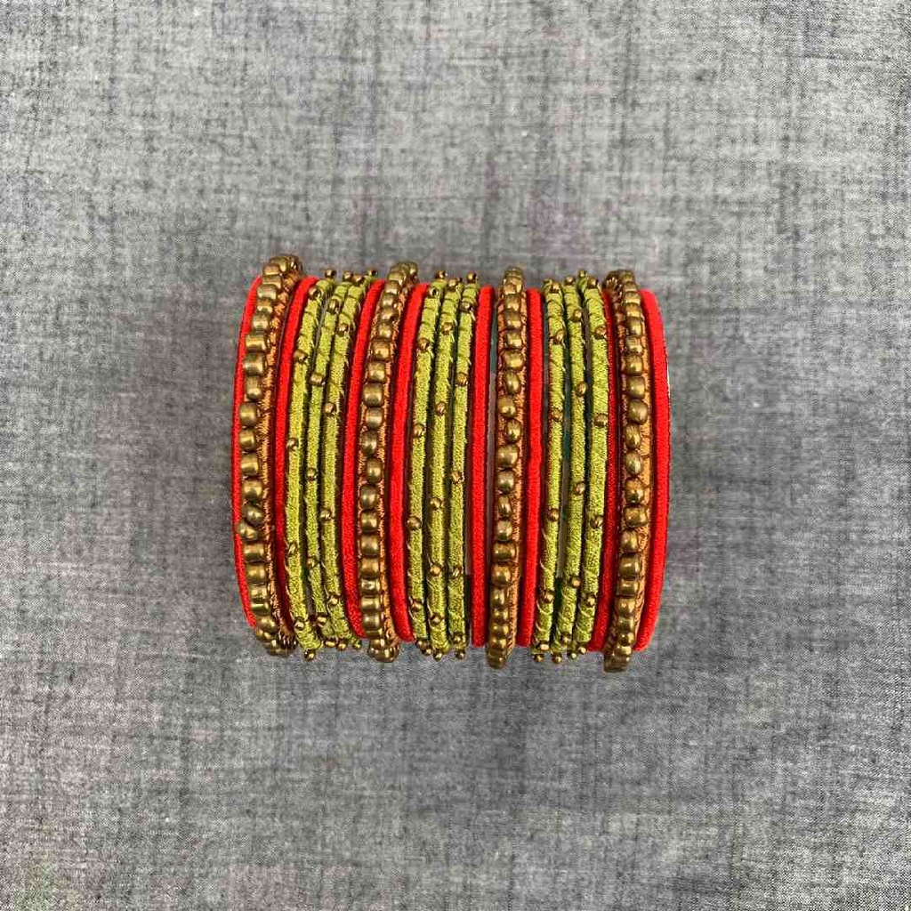 Hand Made Women's Silk Thread Bangles with tilla & gota