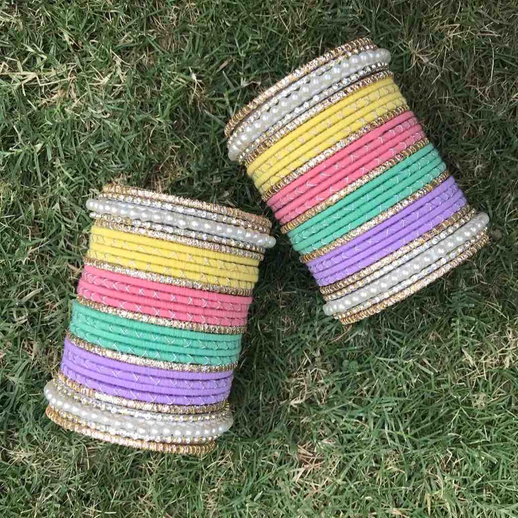 Hand Made Women's Silk Thread Bangles with Tilla & Gota (Set of 2)
