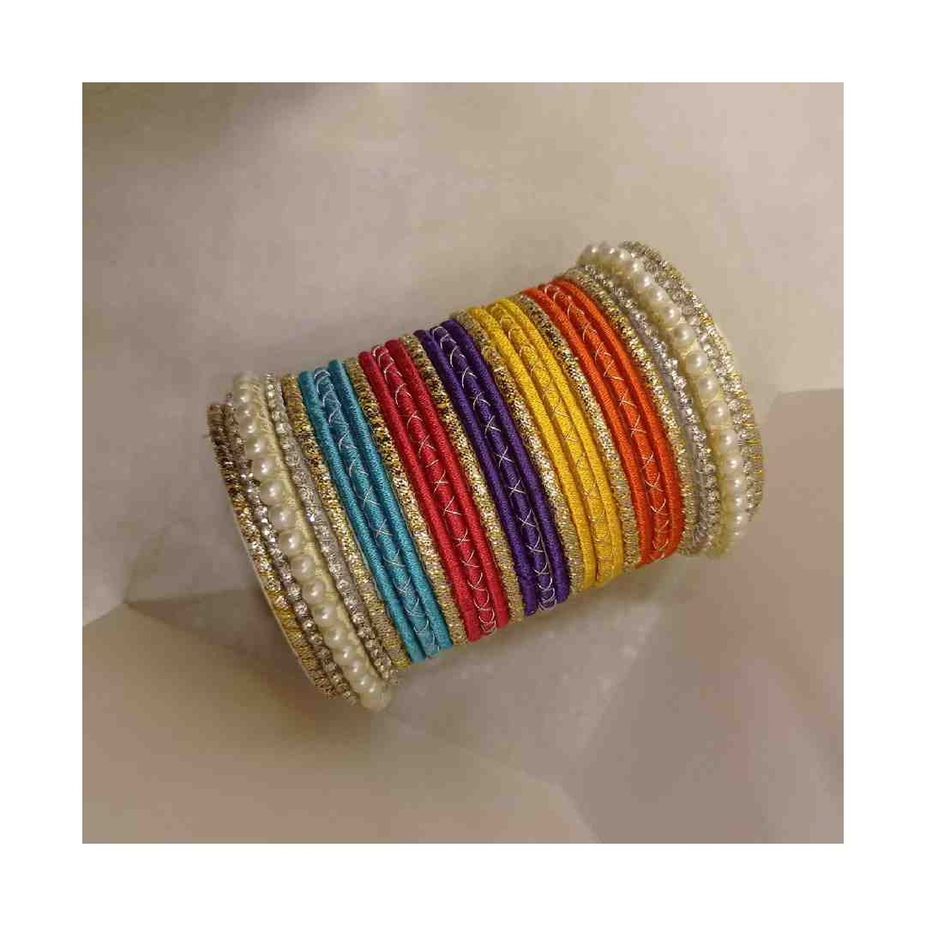 Hand Made Thread Bangles with beads, tilla & gota for Festivals