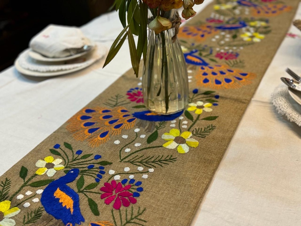 Embroidered Table Runner (Dark Beige)