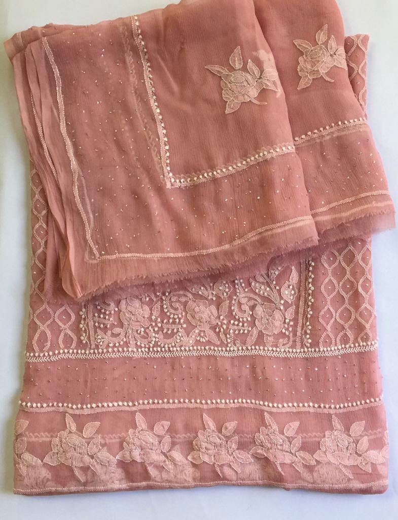 Pure Chiffon Shirt And Dupatta With Chikankari and Mukesh Work