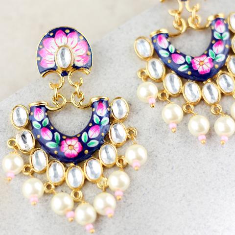 [PK3378-JW-EAR-011029] Statement Hand Painted Blue Pearl Earring