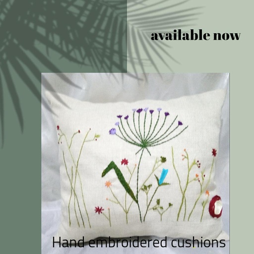 [PK3239-HM-CUS-014597] Floral hand embroidered Cushion