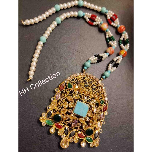 [PK3229-JW-NCK-016233] Multi Stones Kundan Mala