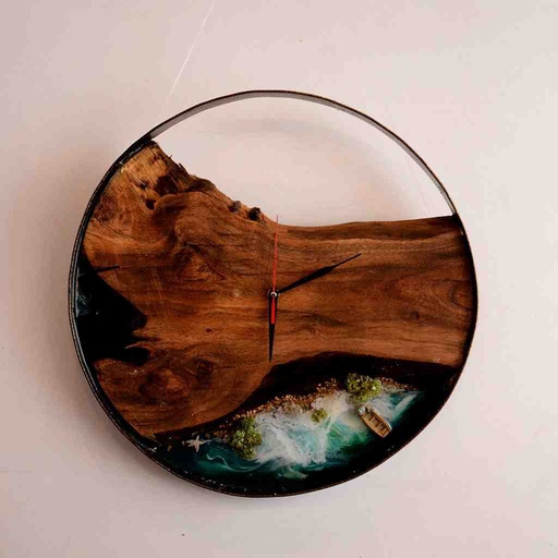 [PK6809-HM-WLH-019944] Wooden Clock with Seaview Resin Work