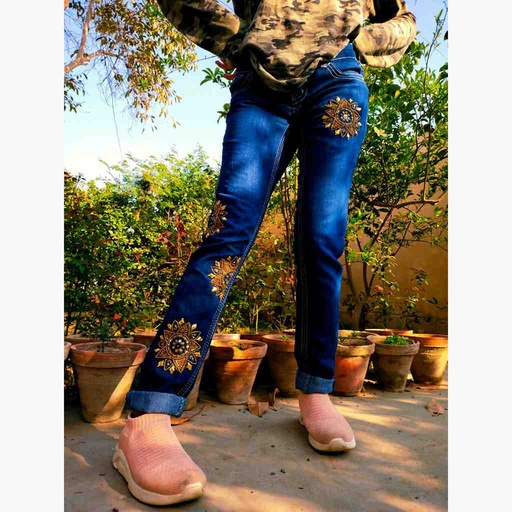 [PK6751-CW-PRT-021190] Denim Jeans with Beautiful Hand Embroidery