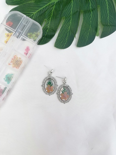 [PK4119-JW-EAR-023461] Floral Oval Earrings Silver