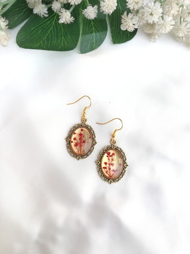[PK4119-JW-EAR-023465] Red & Golden Floral Earrings
