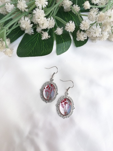 [PK4119-JW-EAR-023466] Red & Silver Floral Earrings