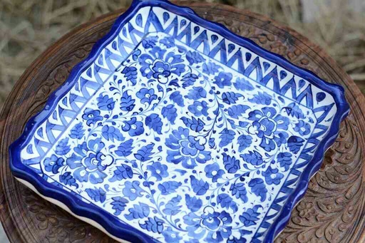 [PK0363-HM-TRY-026060] Blue Pottery Square Shape Serving Tray