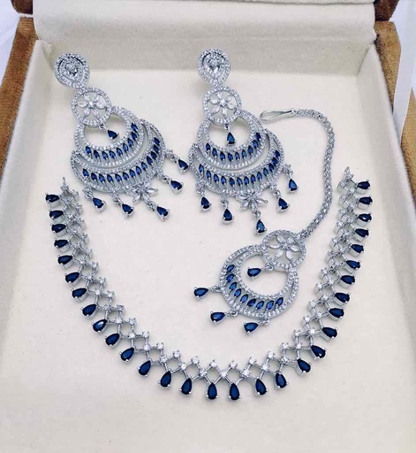 [PK6762-JW-EAR-028050] Dimond Style Necklace Set 