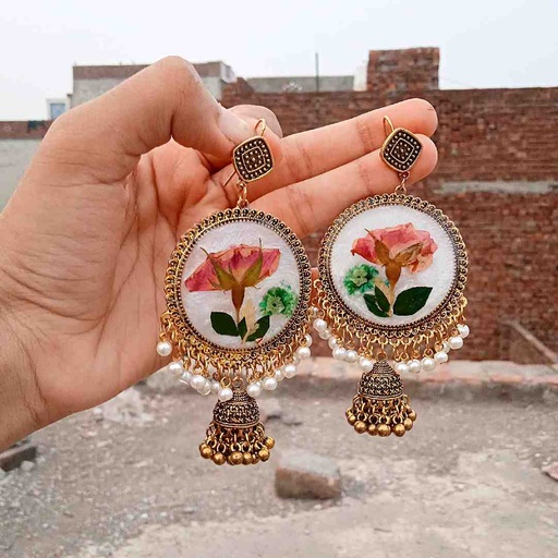 [PK6800-JW-EAR-028594] Real Rose Jhumkas