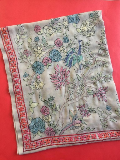 [PK2242-CW-SCF-007295] Pure Pashmina Stole Kantha Work