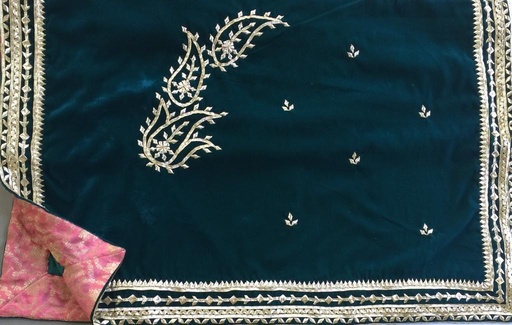 [PK2242-CW-SCF-007307] Sea Green Velvet Shawl With Gotta Work