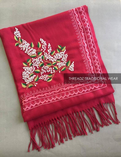 [PK2242-CW-SCF-007387] Red Pure Pashmina Stole