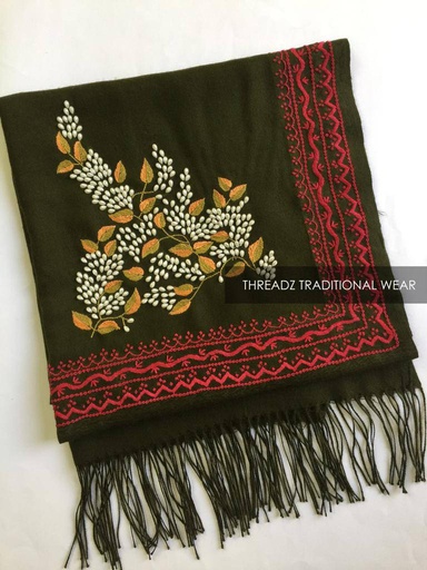 [PK2242-CW-SCF-007390] Green Pure Pashmina Stole