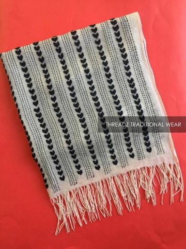 [PK2242-CW-SCF-007391] Pure Pashmina Embroidered Stole